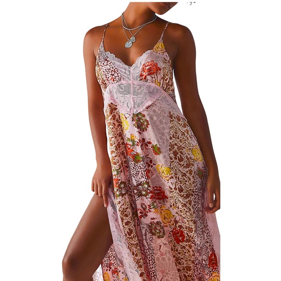 NWT SZ SM Free People Intimates ‘Right Now’ Midi Slip Dress in “BLUSH COMBO”💕 - Picture 2 of 3